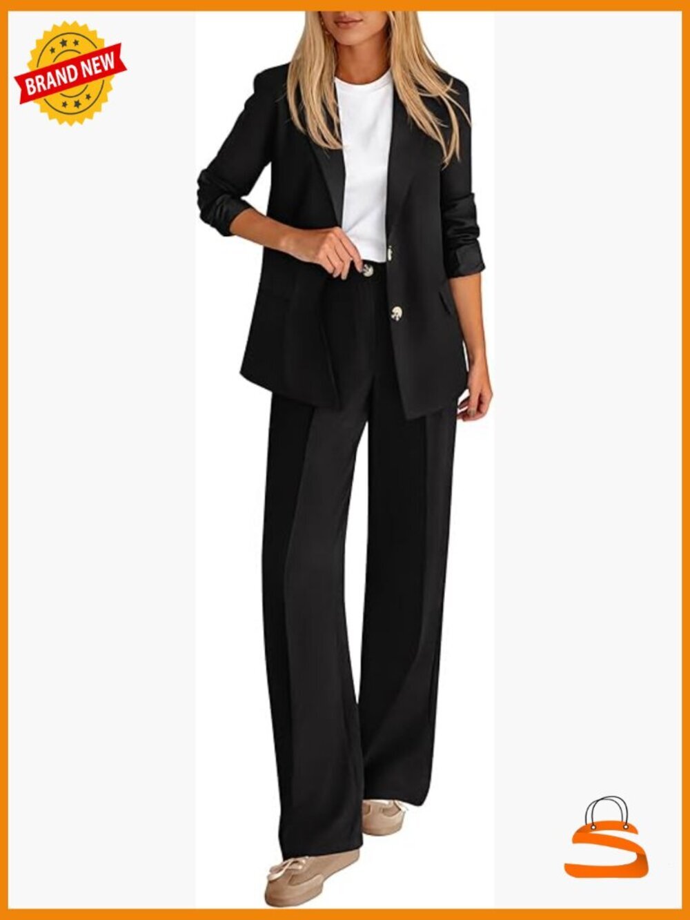 2 Piece Business Suit Set Blazer Wide Leg Pantsuit Work Interview
